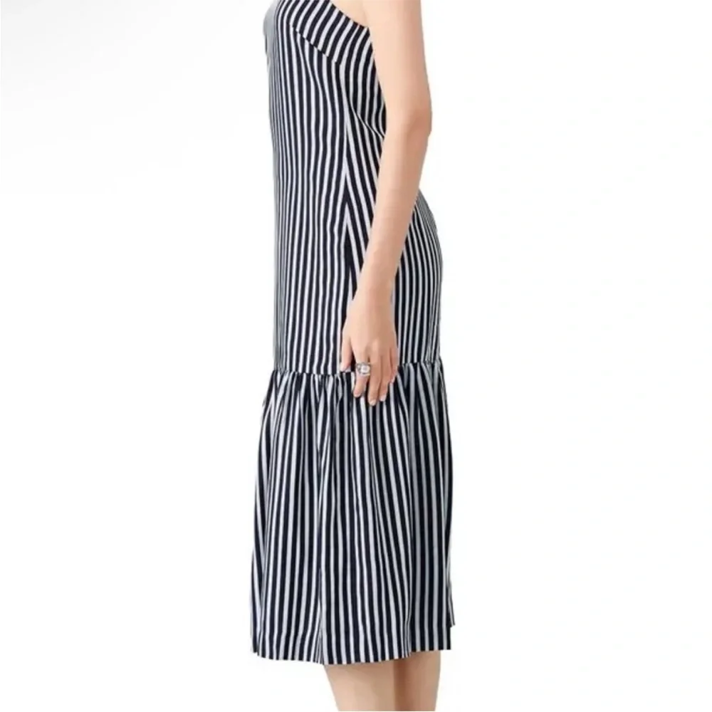 ELIZABETH AND JAMES Jewel Striped Satin & Crepe Midi Navy White Dress Size 4 - Picture 5 of 11